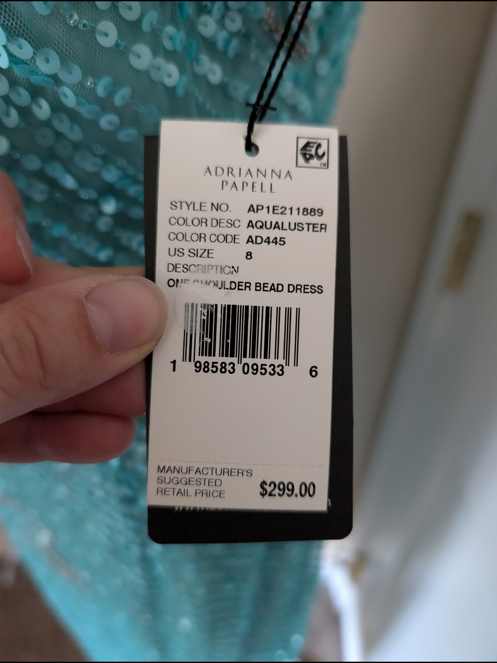 NWT Adrianna Papell Aqua Floral Sequin One Shoulder Gown 8 - Picture 3 of 9